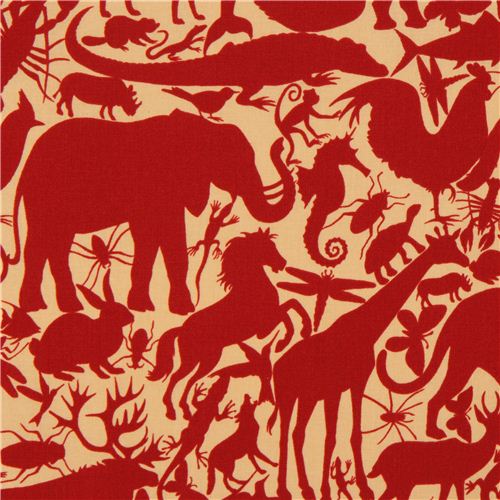 tessuto caramello con animali rossi Alexander Henry USA Tessuto