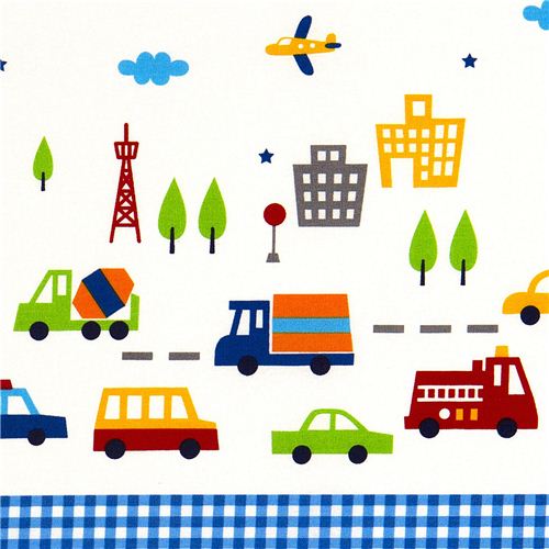 cars airplanes fire engine fabric for boys by Kokka Fabric