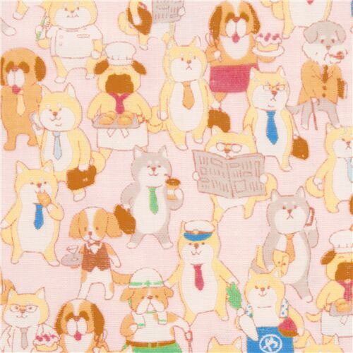 Chiens Mignons Kawaii Japonais Vont Au Travail Tissu