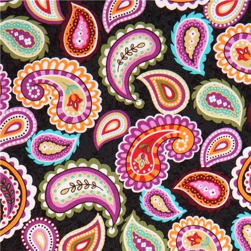 charcoal paisley flower ornament fabric 'Priscilla' Blank Quilting USA Fabric