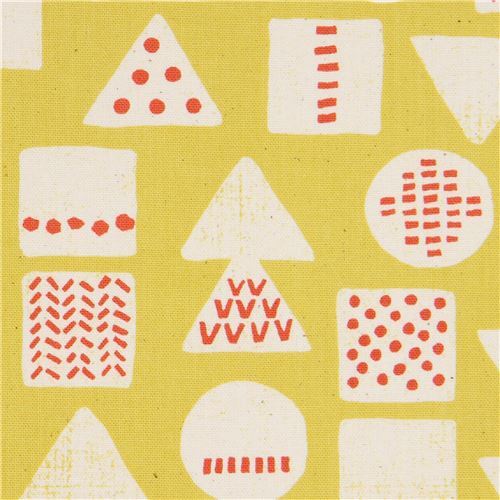 chartreuse Canvas fabric triangle square circle shape Kokka Japan Fabric