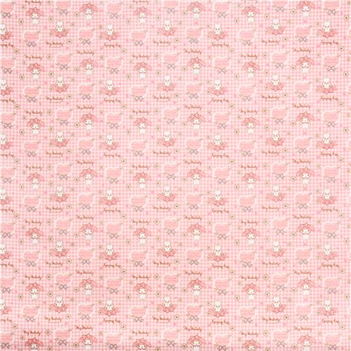 checkered light pink My Melody rabbit heart Sanrio laminate fabric from Japan 2