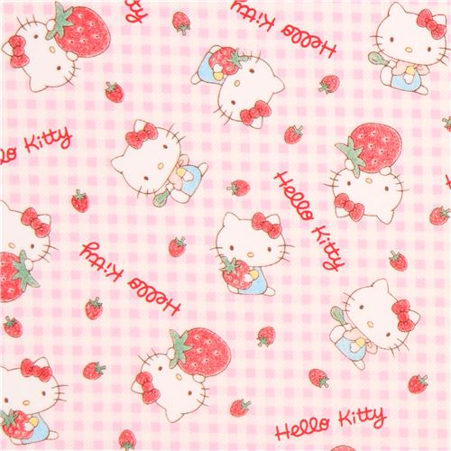checkered light purple white Hello Kitty strawberry oxford fabric Fabric