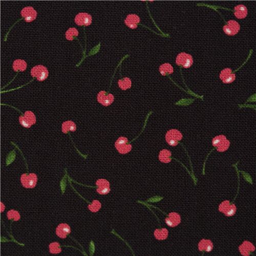 Kirschen groovy schwarzer Baumwollstoff retro fruchtiges Muster Stoff
