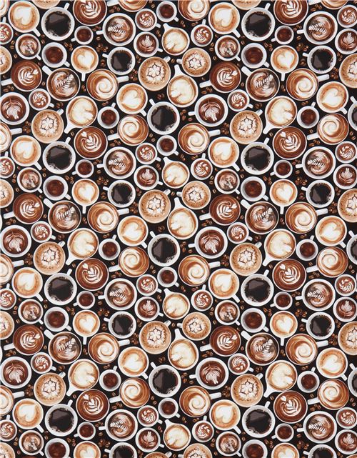 Resto de (34 x 112 cm) - Tela con tazas de caf� de Timeless Treasures sobre fondo negro 3