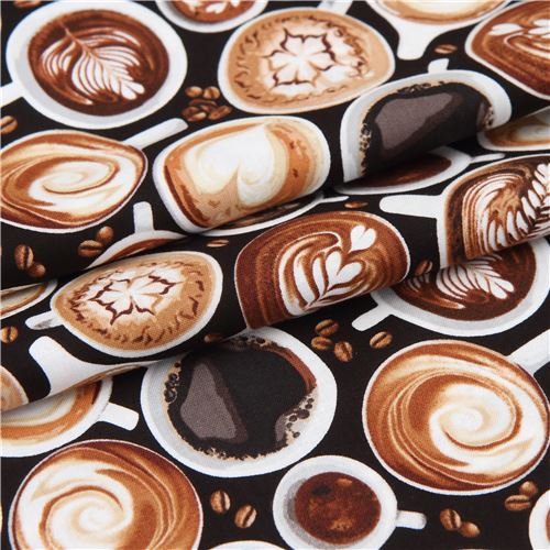 Resto de (34 x 112 cm) - Tela con tazas de caf� de Timeless Treasures sobre fondo negro 4