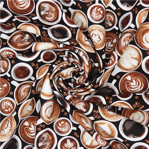 Resto de (34 x 112 cm) - Tela con tazas de caf� de Timeless Treasures sobre fondo negro 5