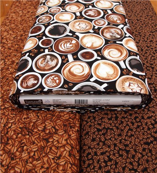 Resto de (34 x 112 cm) - Tela con tazas de caf� de Timeless Treasures sobre fondo negro 9