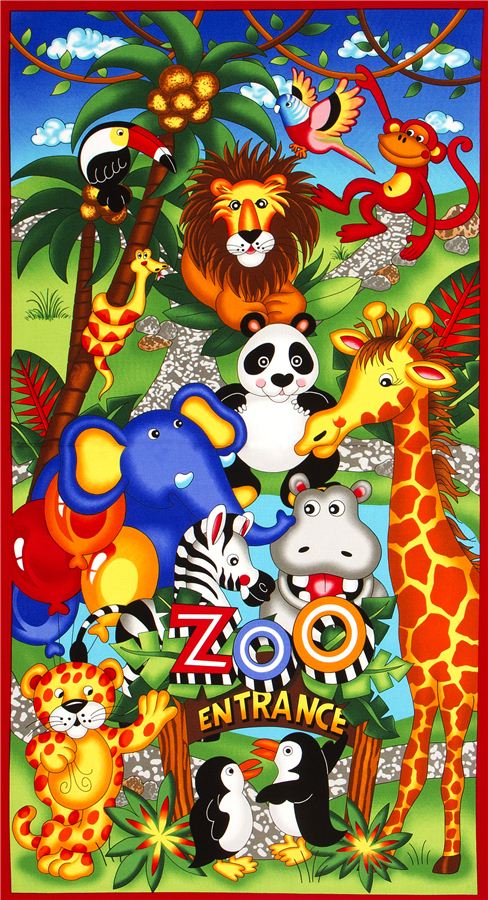 farbiger Designer Tierstoff mit lustigen Zoo Tieren Stoff