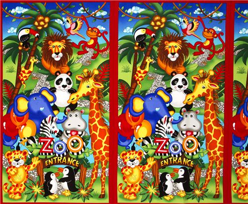 colored designer fabric with funny zoo animals 2