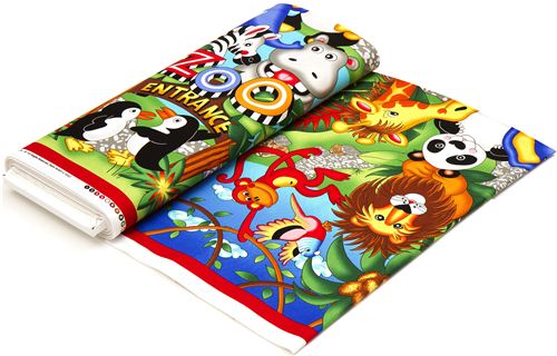 colored designer fabric with funny zoo animals 3