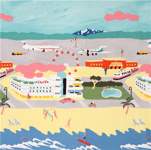 Bunter Leinenstoff Strand Flughafen Kokka Japan Stoff