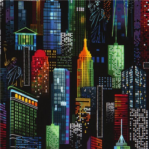 colorful New York city Timeless Treasures fabric with Statue of Liberty Fabric