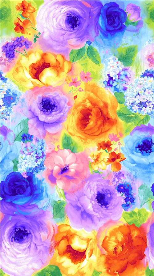 colorful blooming flowers panel fabric by Timeless Treasures Fabric
