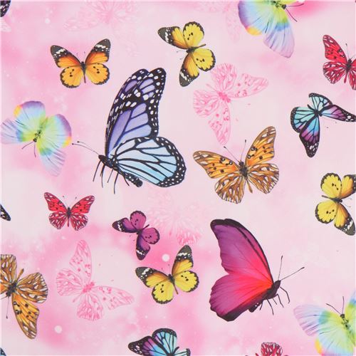 colorful butterfly soft shell fabric in pink Fabric