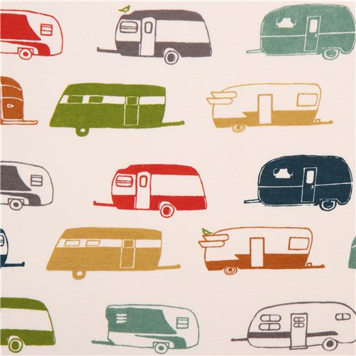 colorful campers organic knit fabric birch USA Fabric