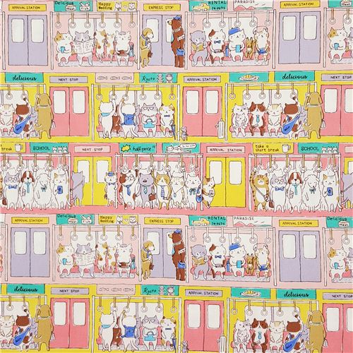 Resto de (45 x 110 cm) - Tela oxford con gatos en tren metro dibujos animados de colores de Kokka 3