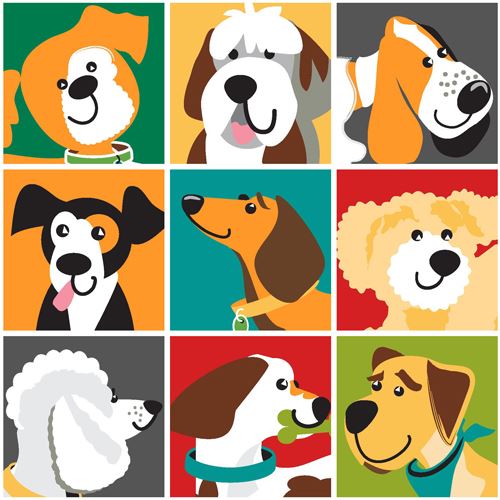 colorful dog square fabric by StudioE 'Dog Park' Fabric