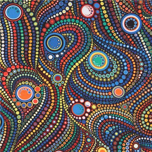 Tissu Robert Kaufman avec des cercles multicolores, coll.: Effervescence Digital Tissu