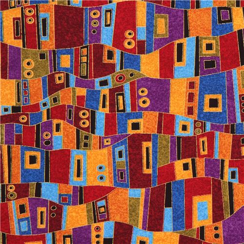 Tissu multicolore, carrs, rectangles, cercles, dorures, par Timeless Treasures Tissu