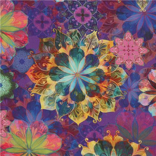 colorful flower medallion fabric by Robert Kaufman Fabric