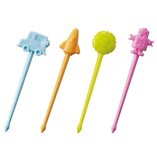 Pinchos de colores con adorno de juguete para comida bento fiambrera