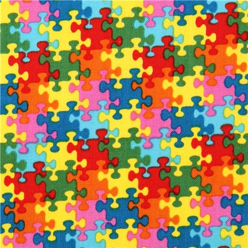 colorful jigsaw puzzle fabric Summertime Elizabeth's Studio from the USA Fabric