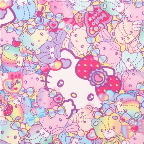 colorful neon rainbow Hello Kitty teddy bears fabric by Kokka 