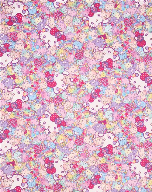 colorful neon rainbow Hello Kitty teddy bears fabric by Kokka  2