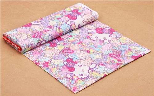 colorful neon rainbow Hello Kitty teddy bears fabric by Kokka  3