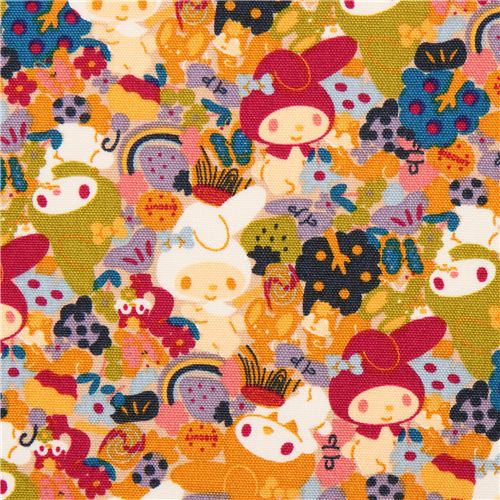 colorful packed My Melody bunnies Sanrio oxford fabric from Japan