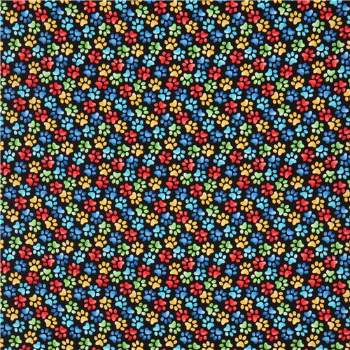 Rimanenza di (46 x 112 cm) - tessuto nero impronte di zampe colorate Timeless Treasures 3