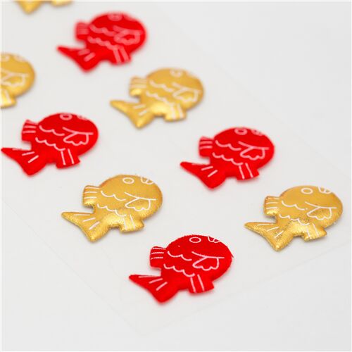 colorful shiny gold red fish puffy fabric sticker 2