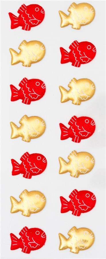 colorful shiny gold red fish puffy fabric sticker 3