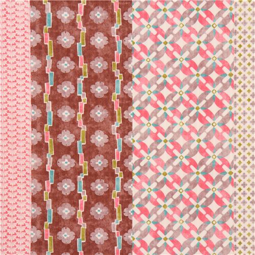Tissu Dobby structur multicolore avec de jolies bandes  fleurs crme clair Tissu