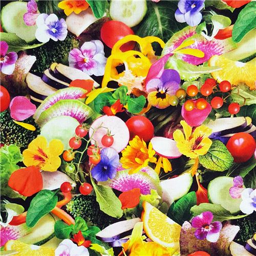 colorful tropical flower Cosmo fabric with fruit and vegetables Fabric