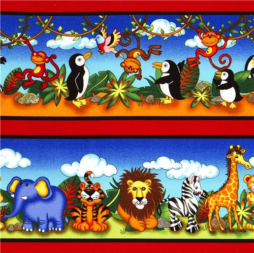 Tissu en coton Timeless Treasures coloré animaux du zoo Tissu