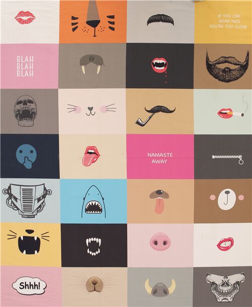 Farbblcke Retro Symbole Lippen Schdel Maske Baumwollstoff Stoff