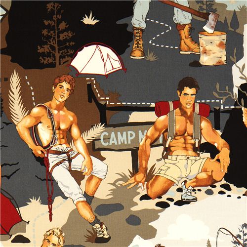 bunter Camping Stoff mit Pin up Männern Zelt Stoff