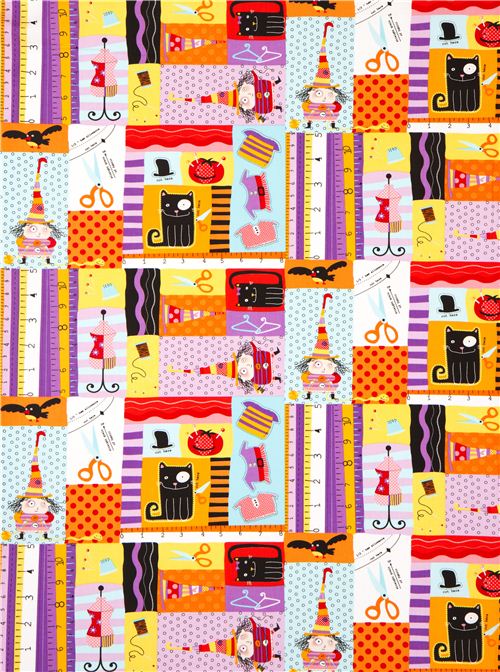 colourful Halloween fabric witch cat pumpkin Robert Kaufman 2