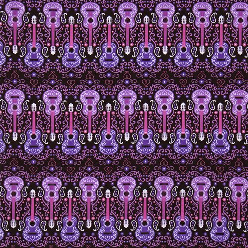 bunter Michael Miller Stoff Westerngitarren Blumen 2