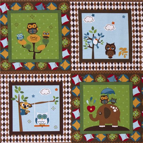 colourful Riley Blake panel fabric kawaii owls 1