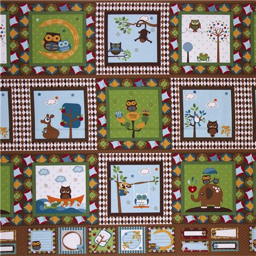 colourful Riley Blake panel fabric kawaii owls 2