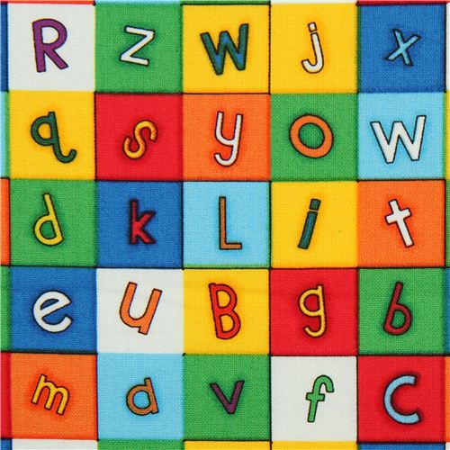 Tissu Timeless Treasures multicolore, carreaux et lettres Tissu