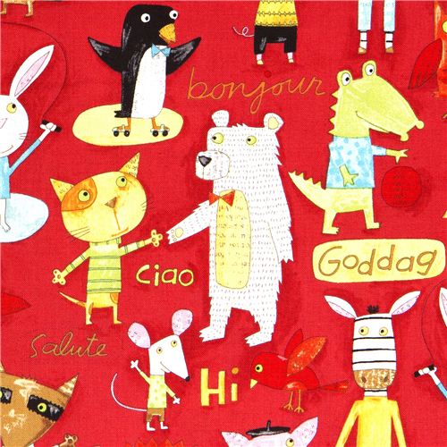bunte Tiere Canvas Designer Stoff by Nancy Wolff 1