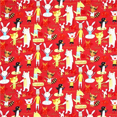 bunte Tiere Canvas Designer Stoff by Nancy Wolff 2