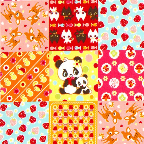 colourful kawaii animal fabric squares by Cosmo from Japan Fabric