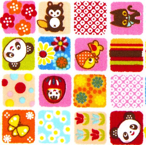 colourful kawaii fabric panda bears Japanese symbols 1