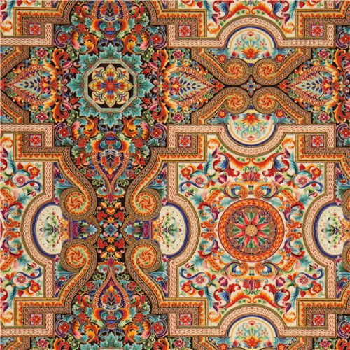 colourful ornament fabric with gold Robert Kaufman USA Fabric