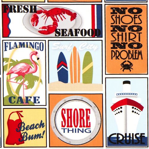 bunter See Reise Stickers Stoff von Michael Miller USA Stoff